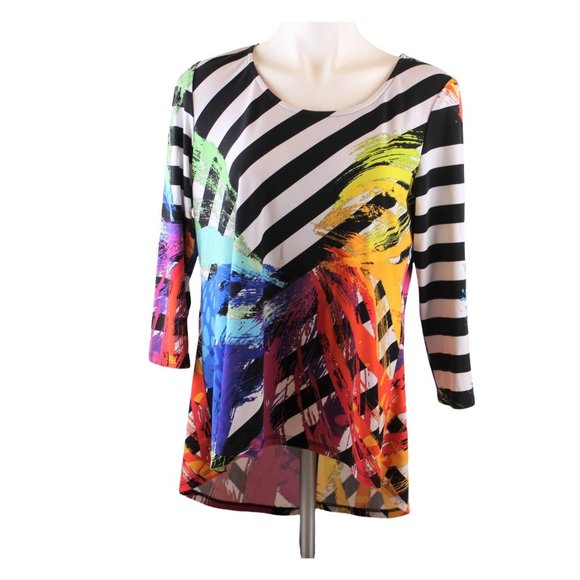Joseph Ribkoff 12 Art Colorful Flyaway Split Back Top Blouse - Picture 1 of 4